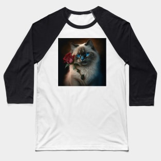 Ragdoll Cat With A Red Rose Baseball T-Shirt